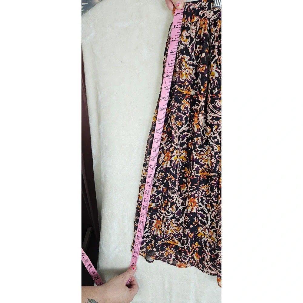 Liz Claiborne Womens XL Floral Chiffon Midi Skirt Elastic Waist Purple Orange‎